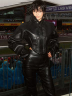 Fitted Leather-Look Crop Jacket in Black & Dark Brown - Leah Partow